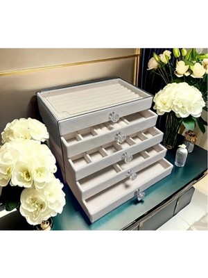 Özer Kutu Akrilik 5 Kadife Çekmeceli Takı Organizatörü,düzenleyici (13X23 cm ) Rulo