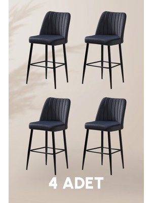 MyMassa Ada Bar Sandalye - Babyface Antrasit - Metal Siyah Ayak ( 4 Adet )