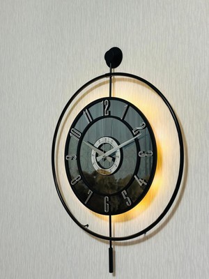 PremiumPort Modern Işıklı Metal Camlı Duvar Saati - Siyah, Füme, Gümüş Renk Seçenekleri