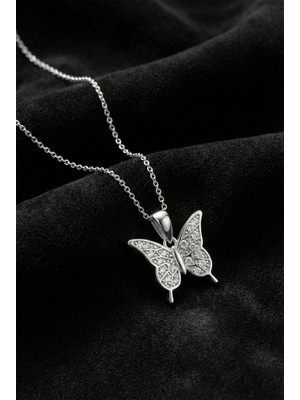 Erdobia 925 Ayar Gümüş Rodyum Kaplama Zirkon Taşlı Minimal Kelebek Kolye