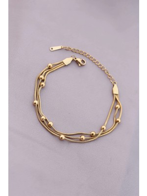 Eco Lounge 316L Kararmaz Çelik Gold Renk Top Zincirli Kadın Bileklik