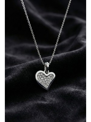 Erdobia 925 Ayar Gümüş Rodyum Kaplama Zirkon Taşlı Minimal Asimetrik Kalpli Kolye