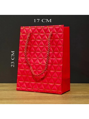 MiraLive Küçük Boy Kırmızı Gold Renkli Karton Çanta