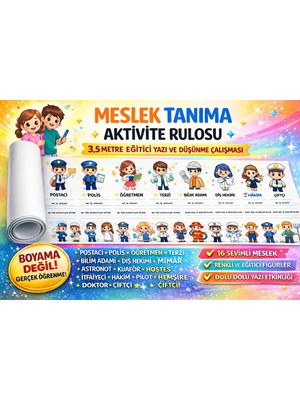 Haydi Dekor Meslek Tanıma Aktivite Rulosu – 5 Metre Eğitici Boyama ve Yazı Çalışması (Astronot, Mimar, Diş Hekimi)