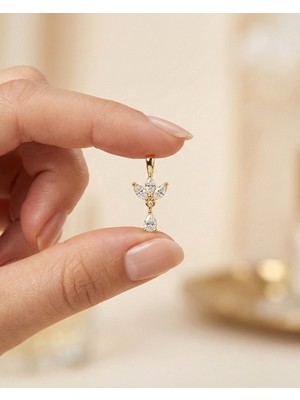 İndigo Takı Damla Sallantılı Minik Üçlü Mekik 14 Ayar Altın Kolye Ucu