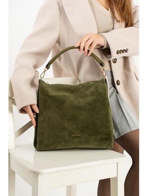 Piel Lino Pıel Lıno Kadın Hakiki Süet Deri Omuz ve Çapraz Çanta PL029-S Haki