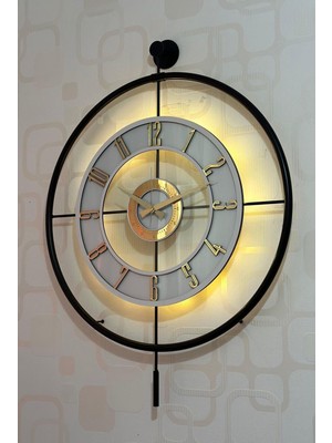 PremiumPort Modern Metal Camlı Duvar Saati, 60X80 Cm, Işıklı, Şık Tasarım