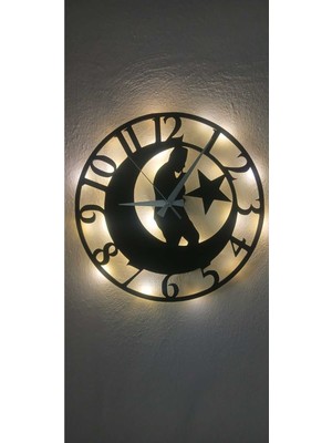 PremiumPort Ayyıldız Temalı Modern LED Sessiz Mekanizma Duvar Saati