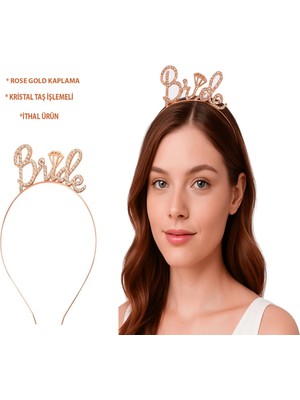 Eco Lounge Rose Gold Renkli Taşlı “bride” Gelin Tacı