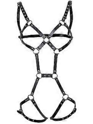 AGM Metal Tokalı Deri Kadın Tam Vücut Kemeri ,  Gotik Vücut Askısı , Kadın Pu Deri Ayarlanabilir Tam Vücut Koşum Kemeri