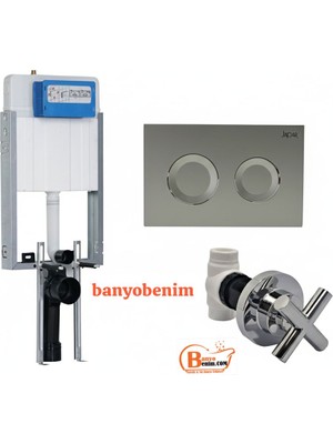 Japar Gömme Rezervuar Set Mat Krom Buton + Bymet Krom Valf