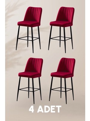 MyMassa Ada Bar Sandalye - Babyface Bordo - Metal Siyah Ayak ( 4 Adet )