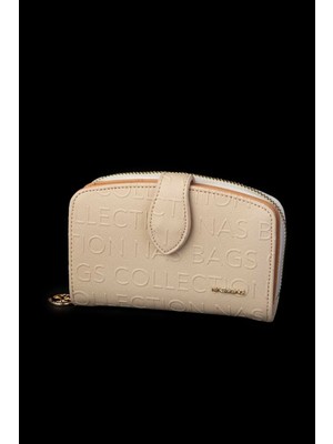 Nas Bag Kadın Çoklu Kart Bölmeli Cüzdan - Krem Camel Gofraj