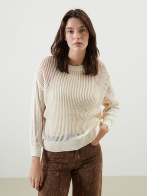 Lc Waikiki Yeni Sezon Bisiklet Yaka Ajurlu Oversize Kadın Triko Kazak