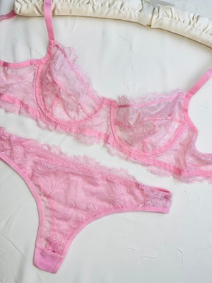 Rozenin Lingerie Pembe Soft Dantelli Bralet Takım