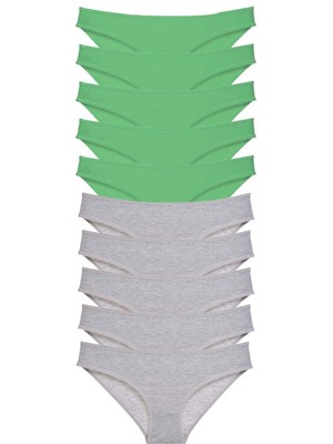 MiraLive 10 Adet Süper Eko Set Likralı Kadın Slip Külot Yeşil Gri