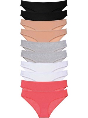 MiraLive 10 Adet Süper Eko Set Likralı Kadın Slip Külot Siyah Ten Gri Beyaz Fuşya