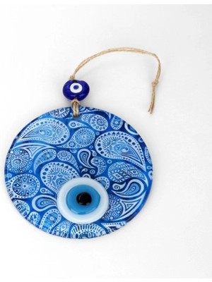 Mavi Beyaz Cam Nazar Boncuğu, El Işçiliği Cam Duvar Süsü, Nazarlık Hediyelik Eşya