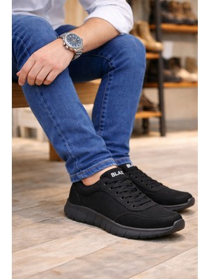 Ramer JY063 Erkek Günlük Bağcıklı Triko Süet Spor Sneaker Ayakkabı Tsst - Siyah