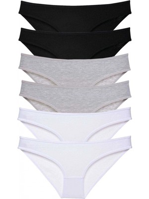 MiraLive 6 Adet Süper Eko Set Likralı Kadın Slip Külot Siyah Gri Beyaz