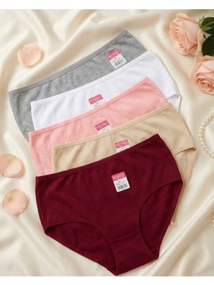 Luvina Elegance Fitilli Ribana Pamuklu Kadın Külot 5 Adet (Büyük Beden Mevcut)