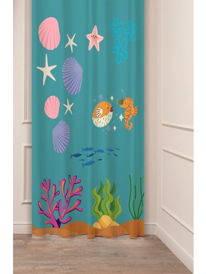 Greendecor Deniz Canlıları Yıldız Özel Tasarım Desenli Dijital Baskılı (Tek Kanat) Çocuk Odası Modern Fon Perde