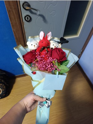 Ceku Home Tasarım Peluş Oyuncaklı Kadife Gül Buketi