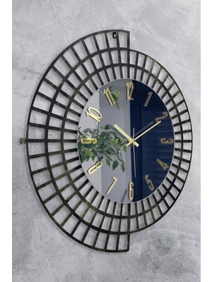 PremiumPort Modern 60 cm Metal Çerçeve Yuvarlak Duvar Saati ve Ayna Kombini