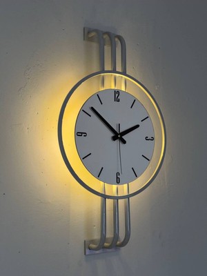 PremiumPort Modern Işıklı Ahşap ve Metal Duvar Saati, 40-75 Cm, Pil Çalışır