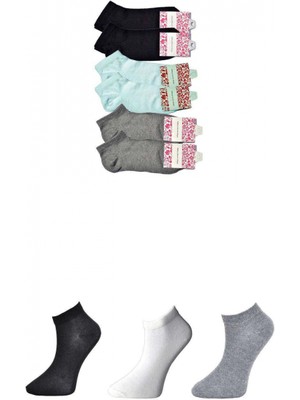 MiraLive Siyah Gri ve Beyaz Kadın Bilek Çorap 6 Çift