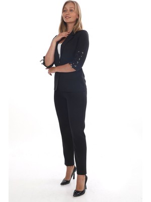 White Diamond Kolu Bağcıklı Ceket Takım 42 - Siyah