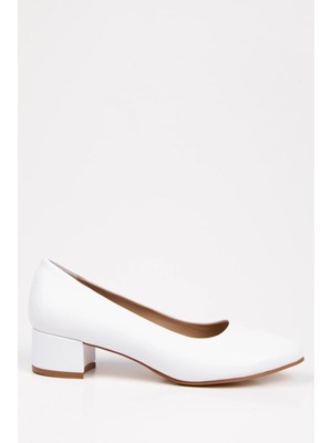 MFT Ayakkabı Kadın Kısa Kalın Topuklu Günlük Ayakkabı Beyaz