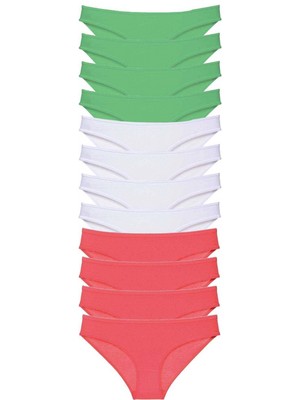 MiraLive 12 Adet Süper Eko Set Likralı Kadın Slip Külot Yeşil Beyaz Fuşya