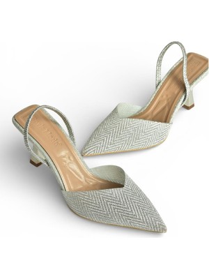 Fox Shoes Y820444214 Gümüş Simli Sivri Burun Kadın Topuklu Ayakkabı