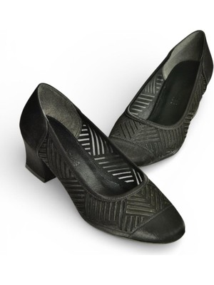 Fox Shoes Y820850104 Siyah Kumaş Kalın Topuklu Kadıın Ayakkabı