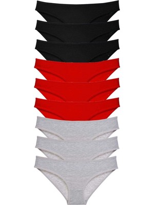 MiraLive 9 Adet Süper Eko Set Likralı Kadın Slip Külot Siyah Kırmızı Gri