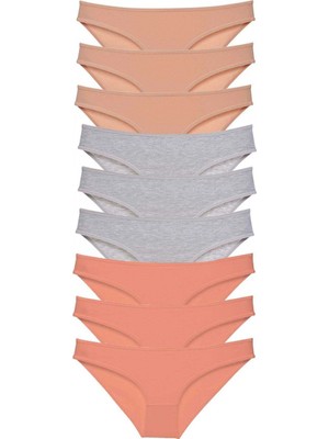 MiraLive 9 Adet Süper Eko Set Likralı Kadın Slip Külot Ten Gri Pudra