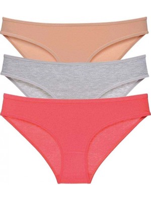 MiraLive 3 Adet Süper Eko Set Likralı Kadın Slip Külot Ten Gri Fuşya