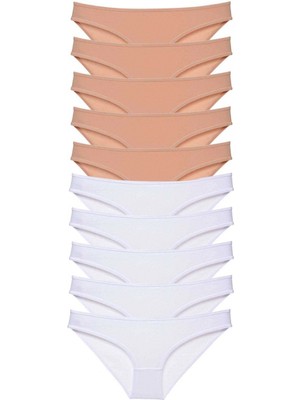 MiraLive 10 Adet Süper Eko Set Likralı Kadın Slip Külot Ten Beyaz