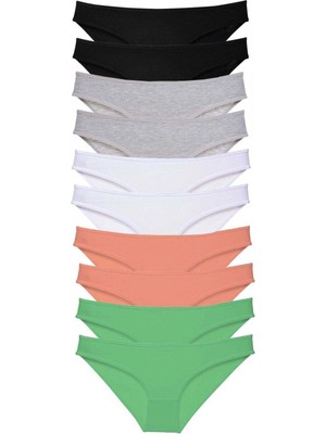 MiraLive 10 Adet Süper Eko Set Likralı Kadın Slip Külot Siyah Gri Beyaz Pudra Yeşil