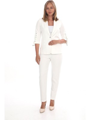 White Diamond Kolu Bağcıklı Ceket Takım 44 - Beyaz