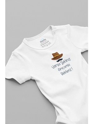 Overoz Amcamla Bekleriz Baskılı Beyaz Bebek Body Zıbın 5881-AMCA