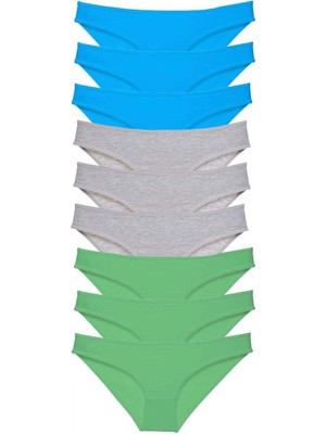 MiraLive 9 Adet Süper Eko Set Likralı Kadın Slip Külot Yeşil Gri Mavi