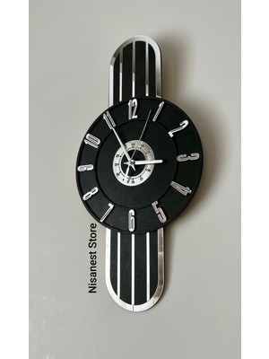 PremiumPort Şık Gümüş Renkli Dekoratif Aynalı Duvar Saati 50X25 cm