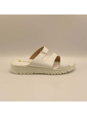 Ametist Alda Beyaz Deri Comfort Kadın Terlik