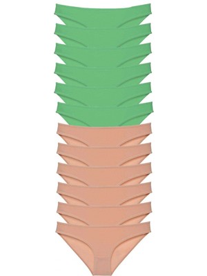 MiraLive 12 Adet Süper Eko Set Likralı Kadın Slip Külot Yeşil Ten