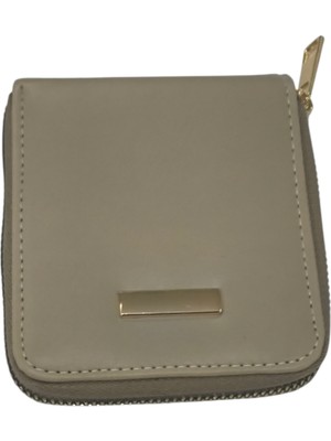 Piramit Bayan Yandan Takozlu Cüzdan Bej