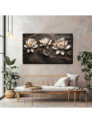 Altın Detaylı Lotus Çiçekleri Kanvas Tablo