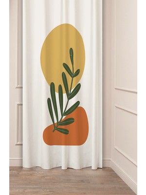 Greendecor Çiçekler Yaprak Çizgili Bohem Desenli Özel Tasarım Dijital Baskılı (Tek Kanat) Modern Şık Fon Perde