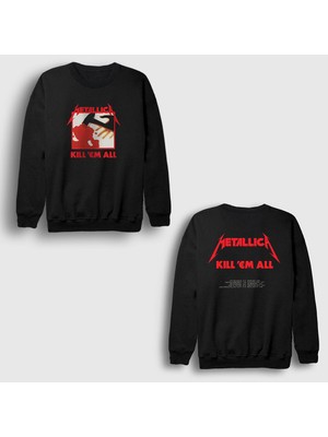 Presmono Unisex Siyah Kill 'em All Metallica Sırt Baskılı Sweatshirt